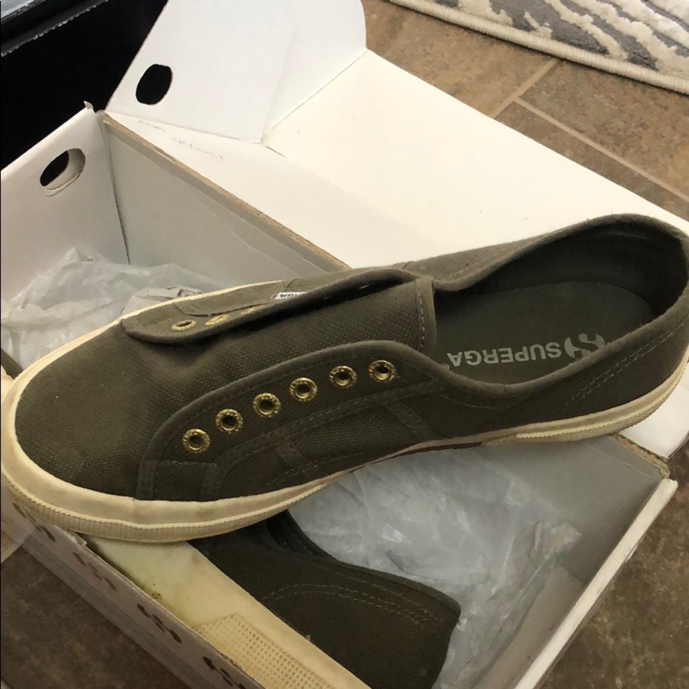 Superga green slip on shoes
